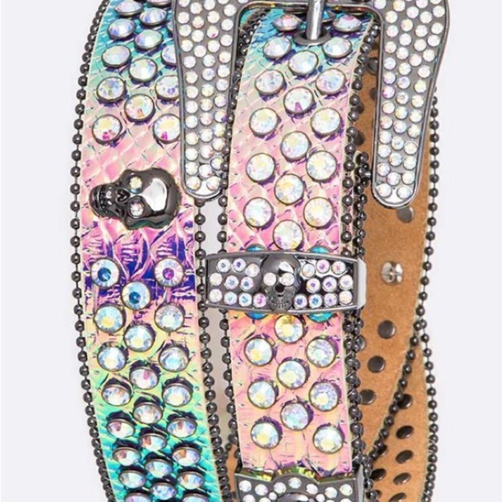 Iridescent Skull Studded Belt